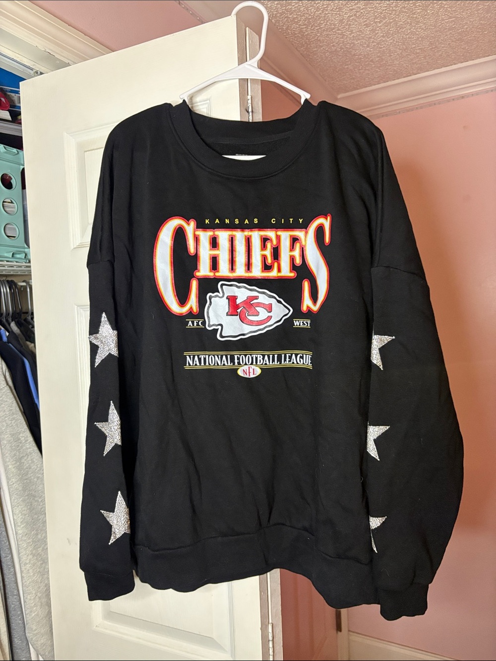 Kansas City Chiefs Black Crewneck Sweatshirt with Glitter Stars